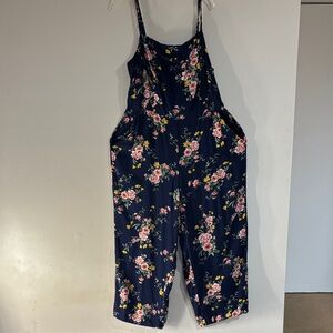 Old Navy Navy Floral Wide-Leg Romper with Spaghetti Straps